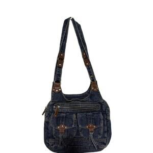 Vintage Denim Shoulder Bag with Multiple Pockets - Causal Jean Purse